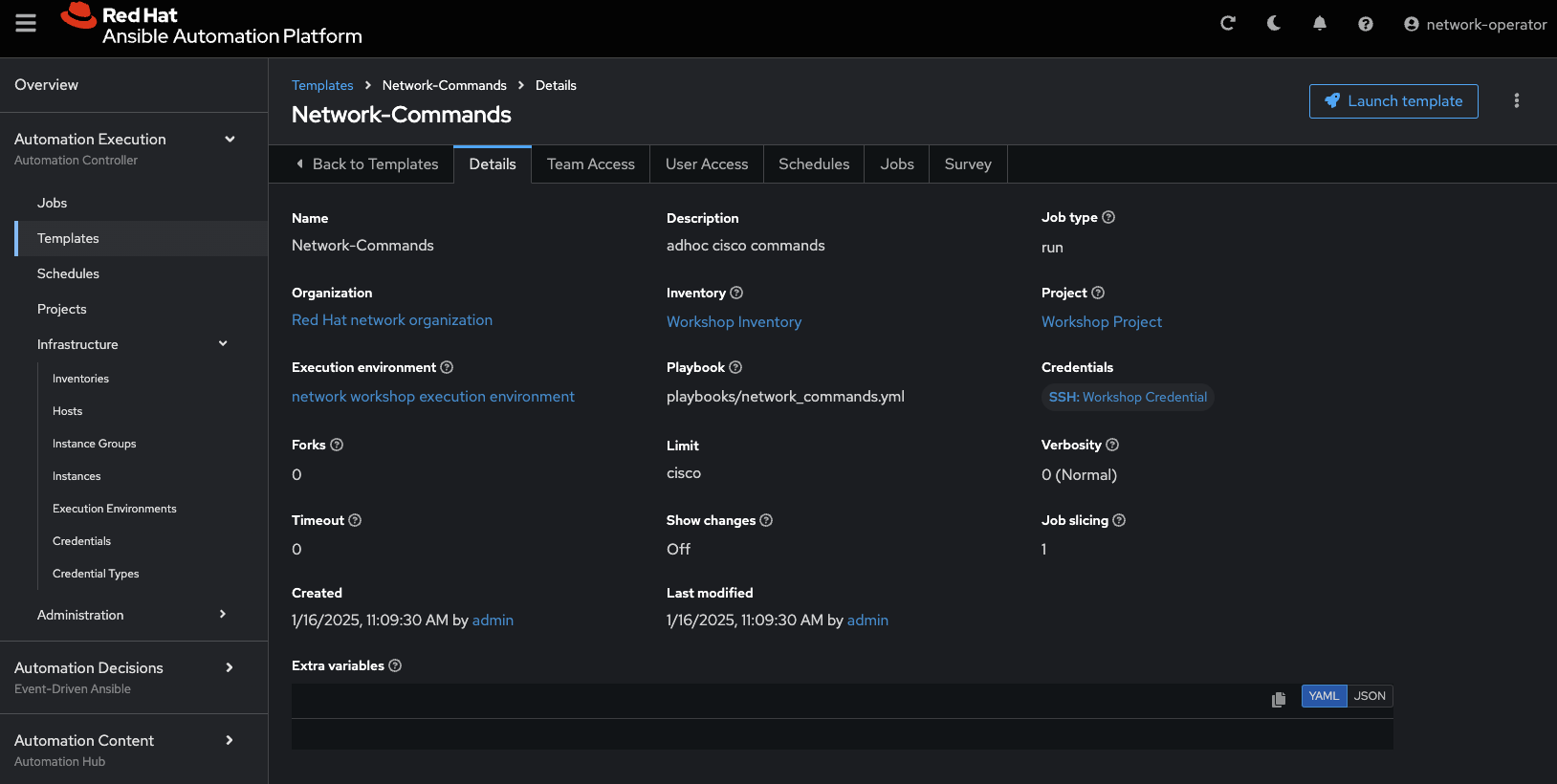 network commands job template