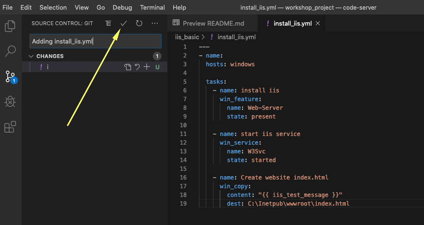 Git Commit install_iis.yml