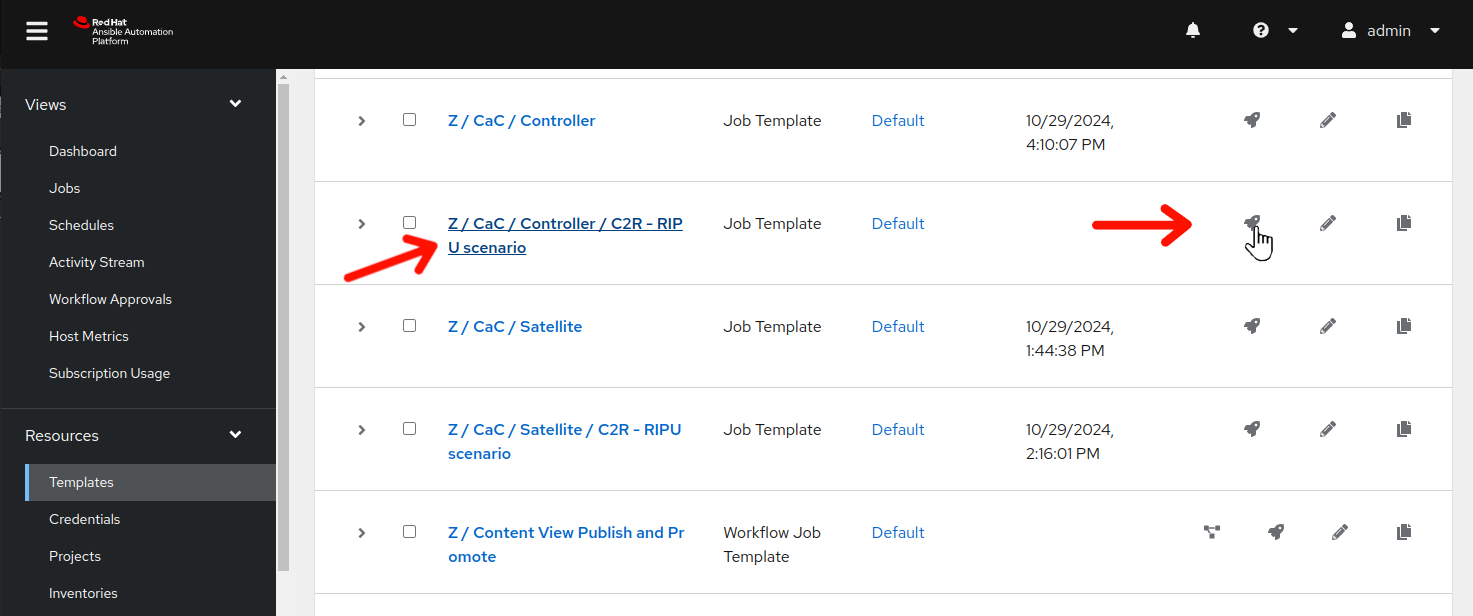 Job templates filtered list