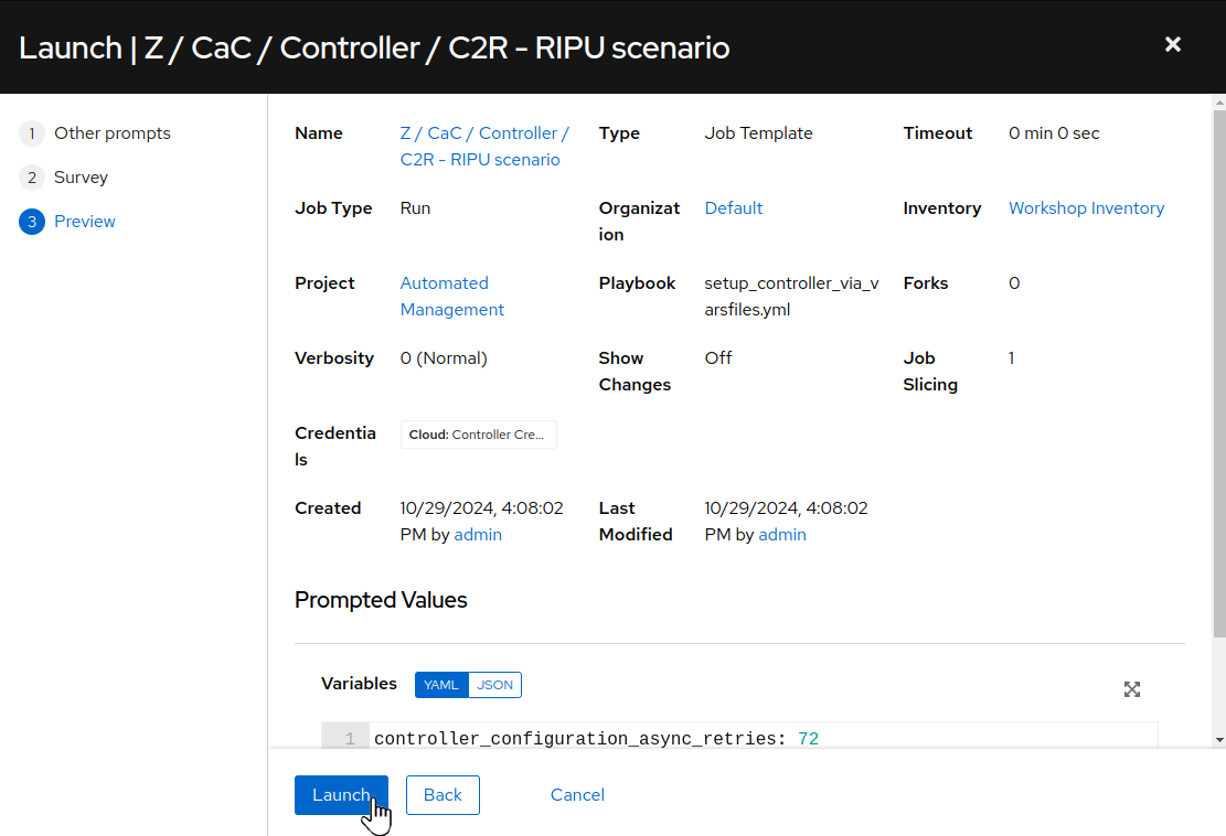 Job templates filtered list