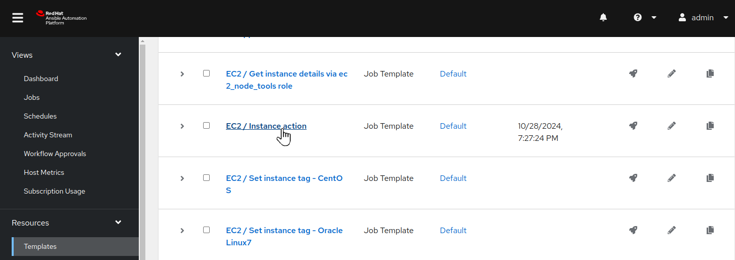 Job templates filtered list