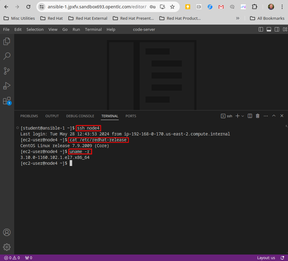 Example ssh login to CentOS app host