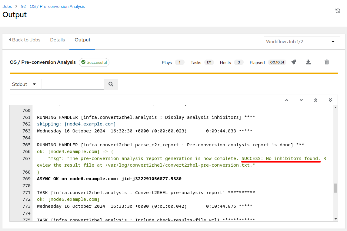 Analysis job node4 status message in job output