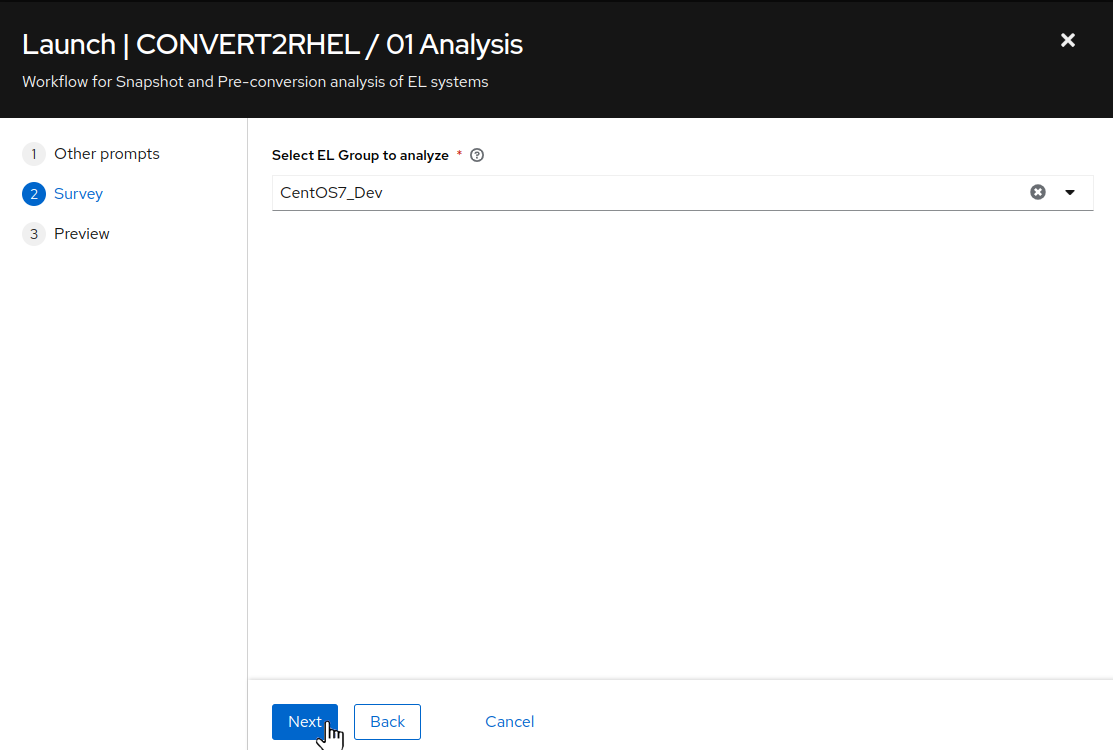 Analysis job survey prompt on AAP Web UI