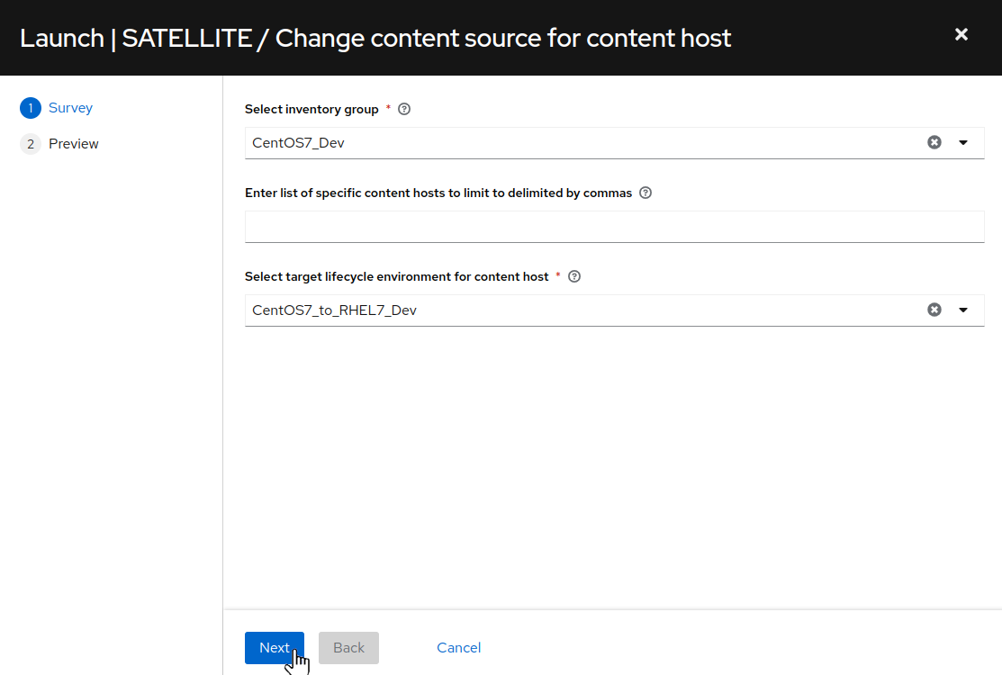 Satellite Change content source for content host survey