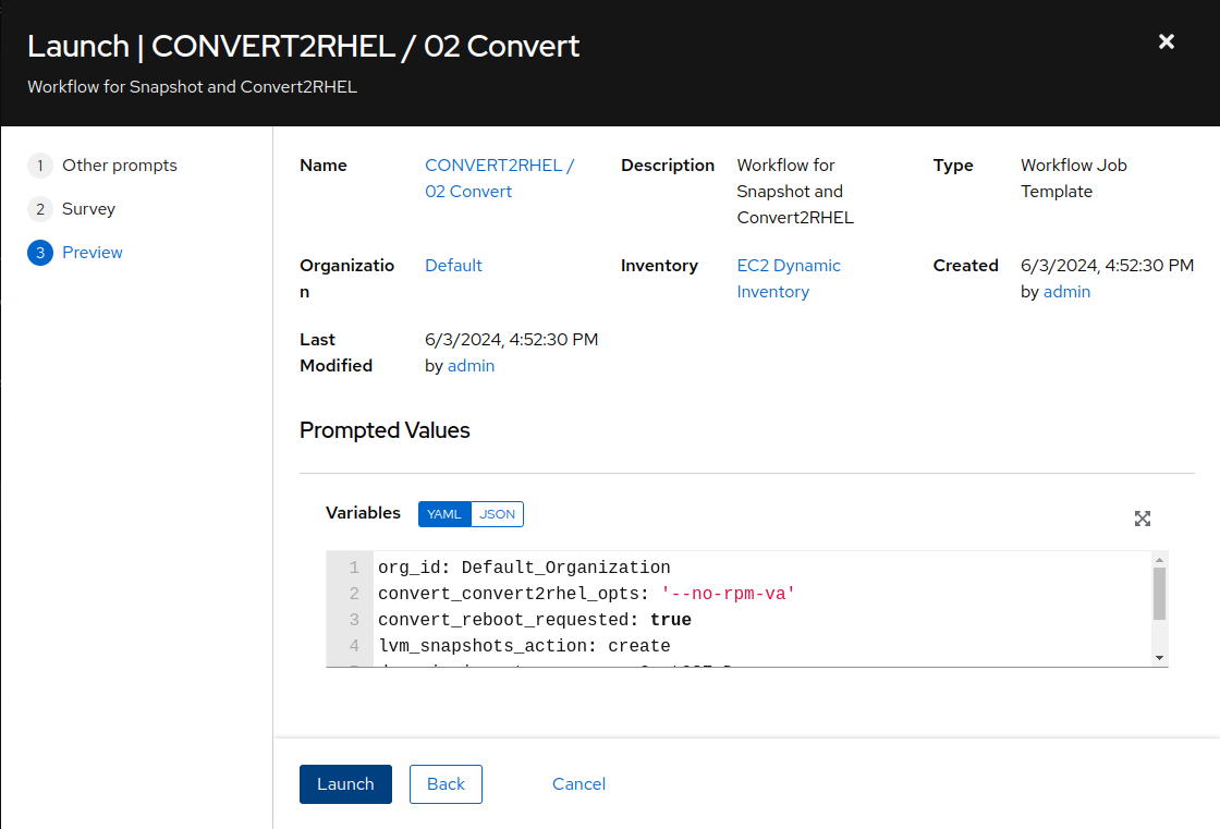 Conversion job preview on AAP Web UI