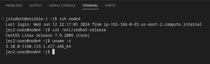 command output showing the host is back to CentOS7 installed