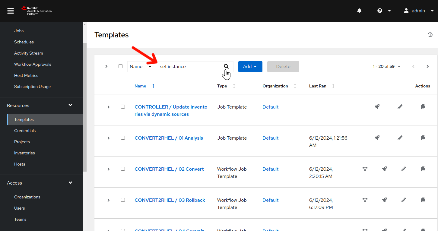 Job templates filtered list