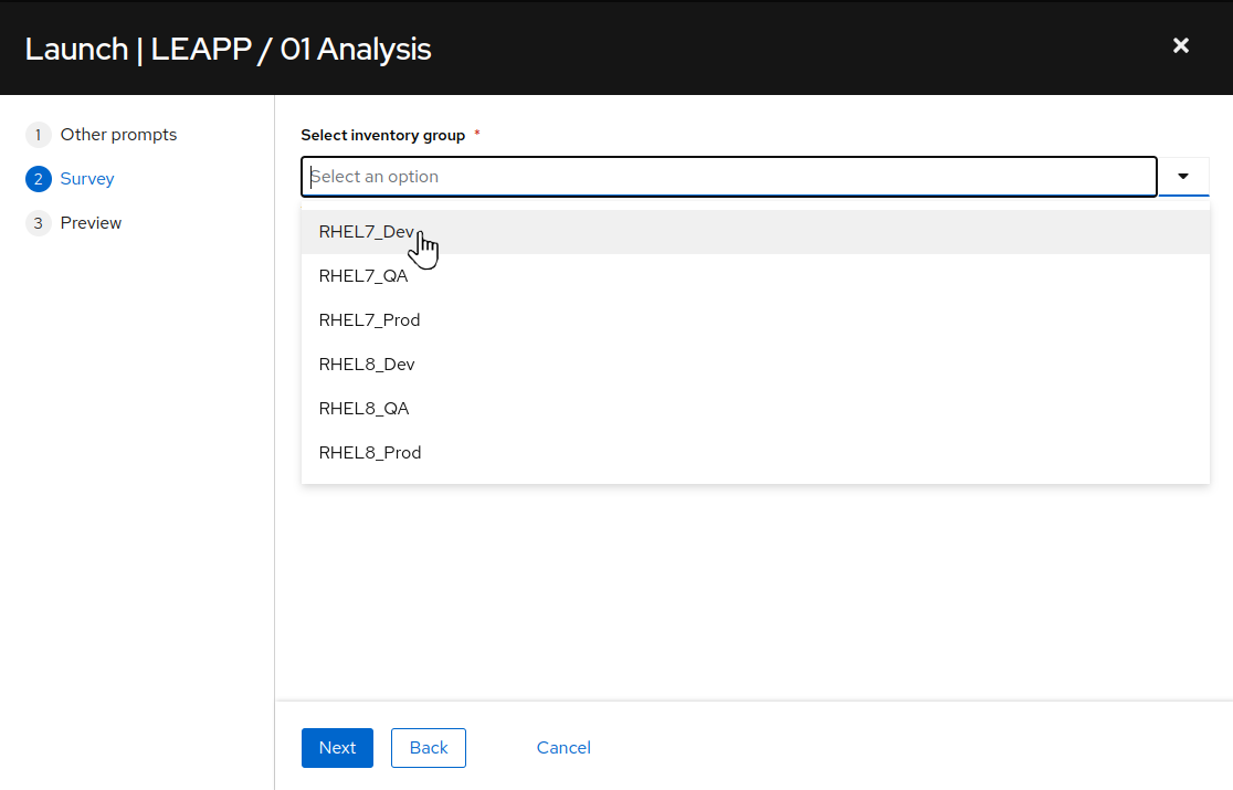 Analysis job inventory prompt on AAP Web UI