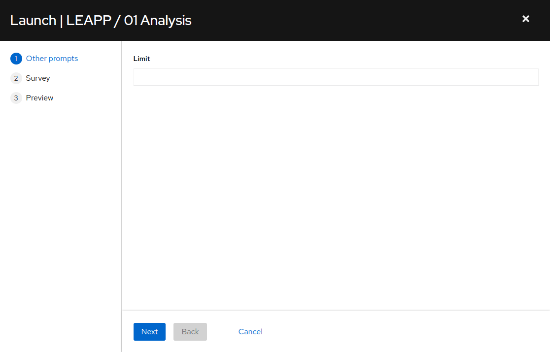 Analysis job limit prompt on AAP Web UI