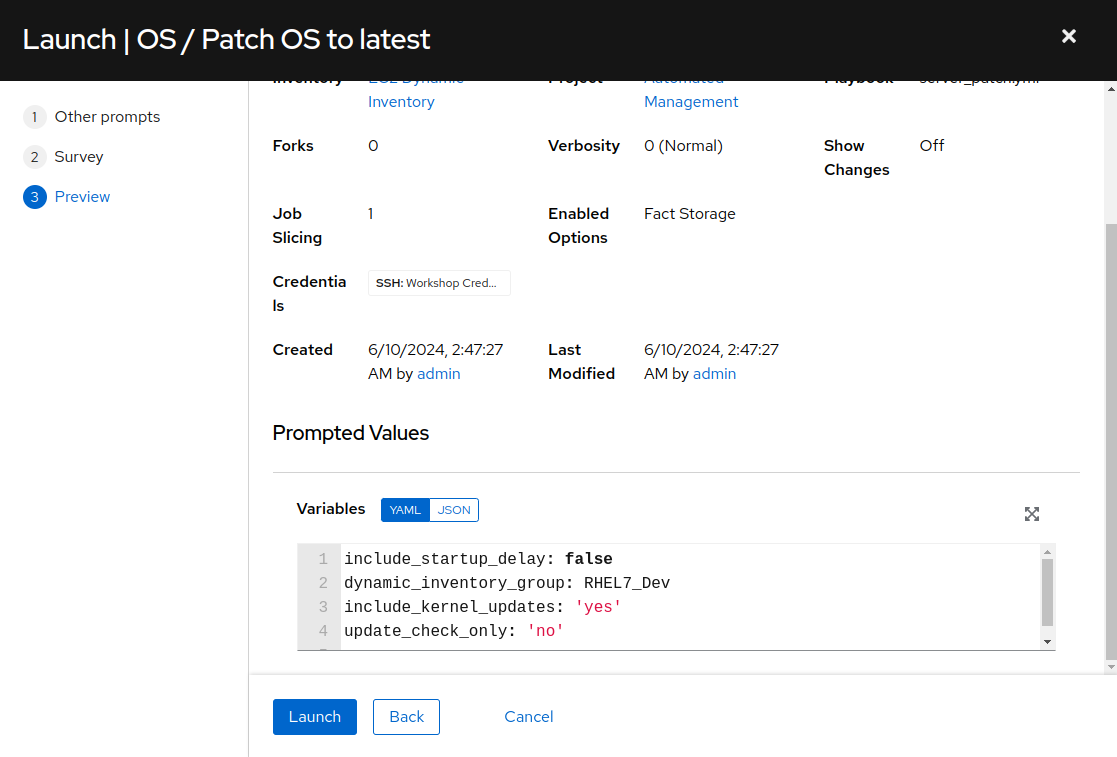 "OS / Patch OS to latest" review dialog