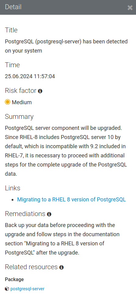 Details view of postgresql detection