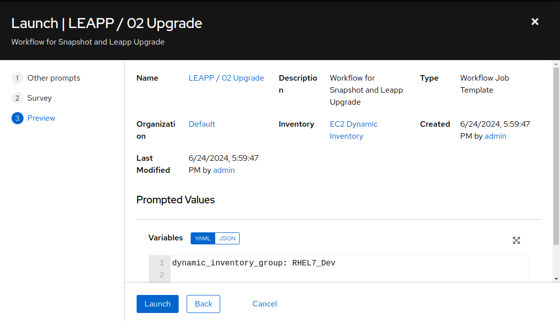 Upgrade job preview on AAP Web UI